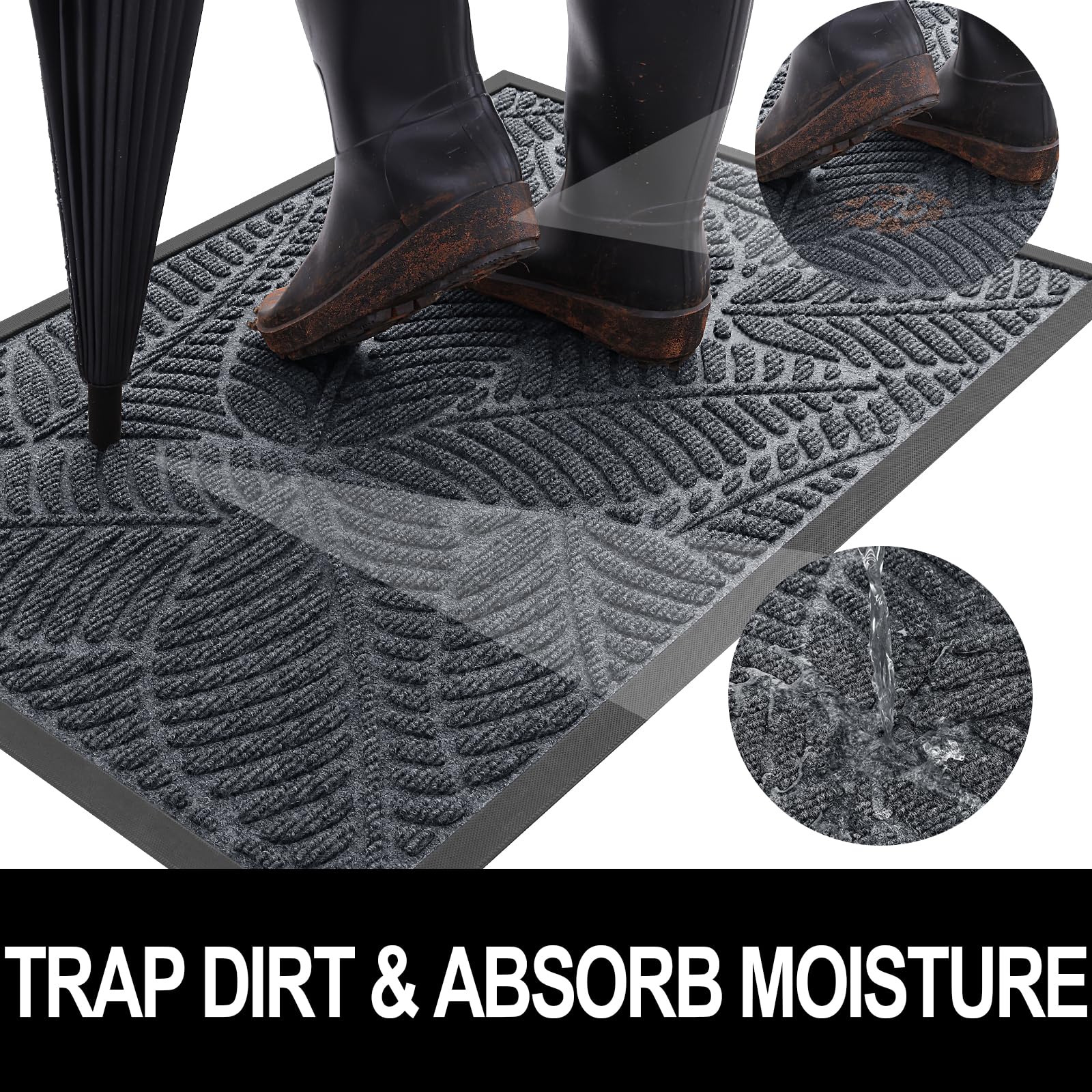 Colorxy Waterproof Doormat, Sturdy Natural Rubber Front Indoor Mat, Non Slip Low Profile Indoor Outdoor Door Mat, Stain And Fade Resistant Floor Mat, Easy Clean Patio Entrance Mat, 30''X17'', Grey